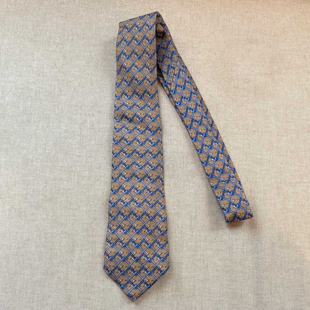 Hermes Blue and Brown Geometric Tie